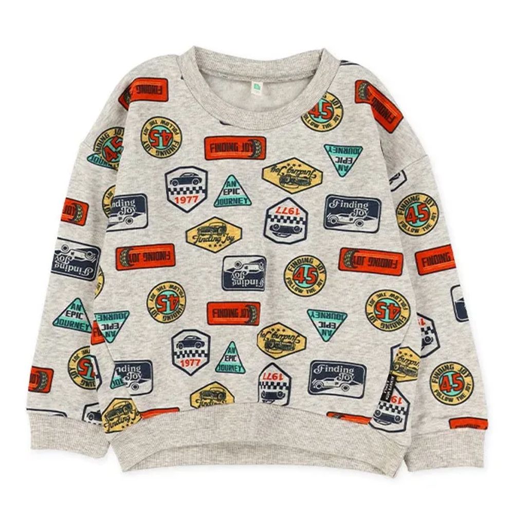 滿版個性風裏起毛長袖上衣-徽章-灰