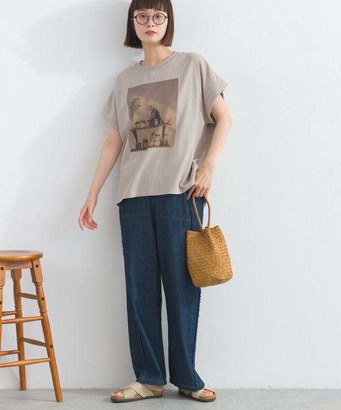 日本 Lupilien - 16支天竺棉 療癒印花法式袖上衣-貓咪的房間-白