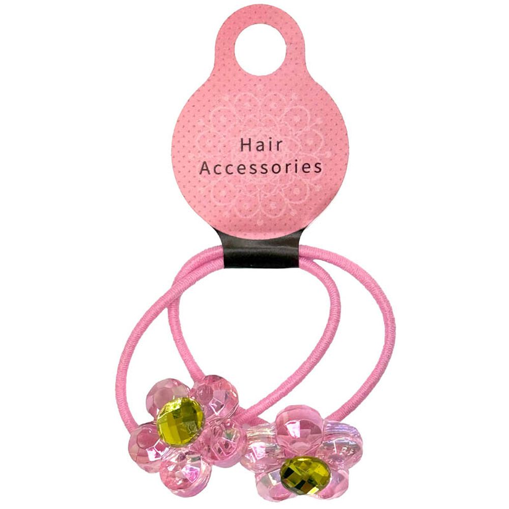 小髮圈-亮粉透明小花-粉紅色