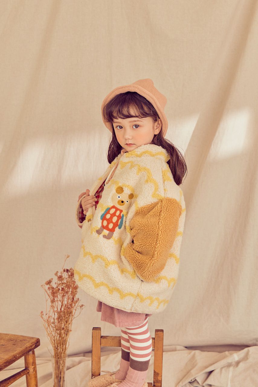 韓國 Mimico - 雙面可穿搖粒絨外套-黃／紅格子