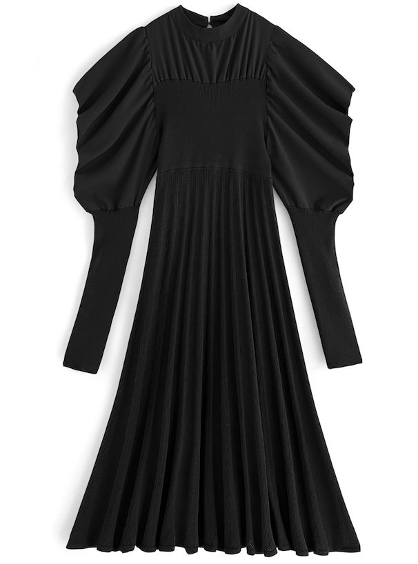 日本 GRL - 燭光晚餐優雅羊腿袖洋裝-深海藍