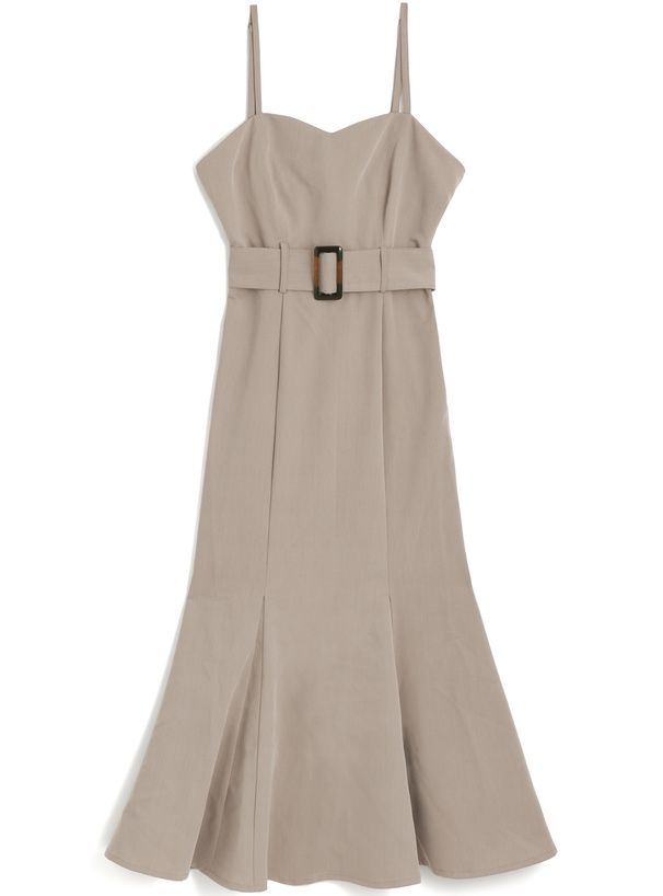 日本 GRL - 桃心領收腰魚尾吊帶裙(附腰帶)-黑