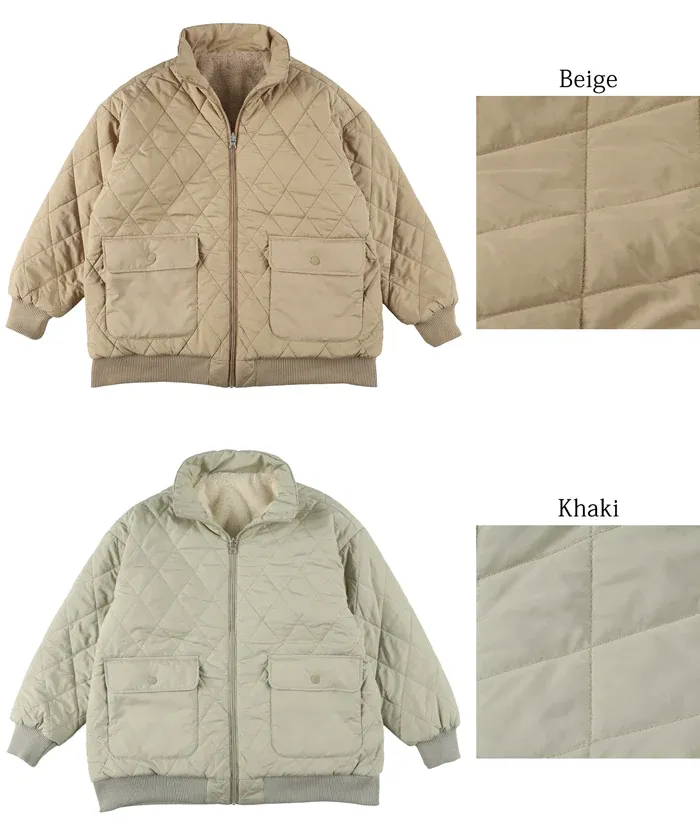 日本 COCA - 雙面穿絨毛絎縫立領鋪棉夾克-軍綠