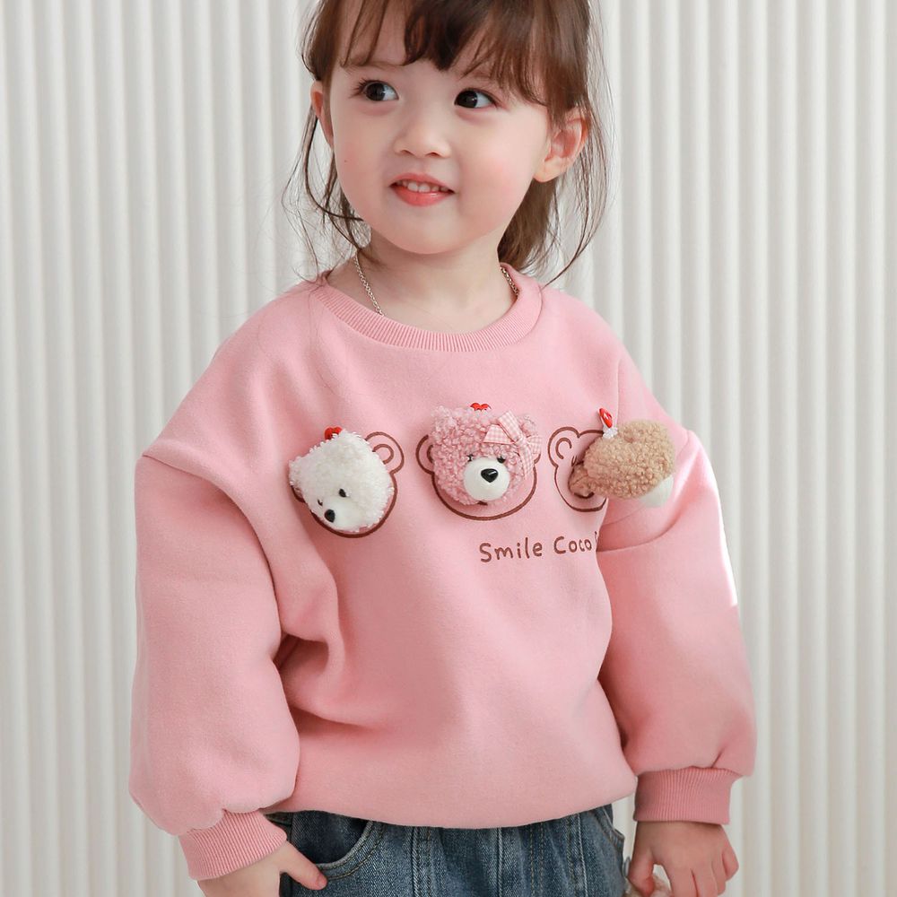 韓國 Coco rabbit - (裏起毛)3隻小熊娃娃純棉T-粉紅