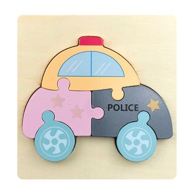 JoyNa - 4入-木製拼圖 大塊配對立體拚圖 動物交通工程車拼板-汽車+隨機3款