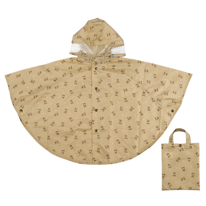 akachan honpo - 短斗篷式雨衣-小熊-淺卡其色 (80~95cm)