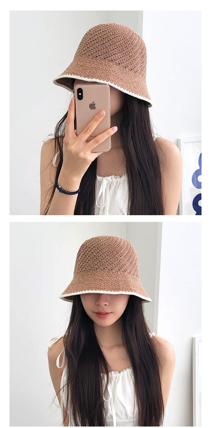 韓國 Soo&Soo - 基本百搭款編織漁夫帽-米杏