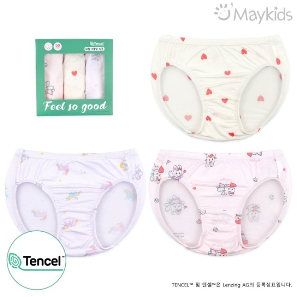 (3入組)女寶天絲莫代爾透氣三角褲-童話精靈X愛心-米X淺紫X淺粉