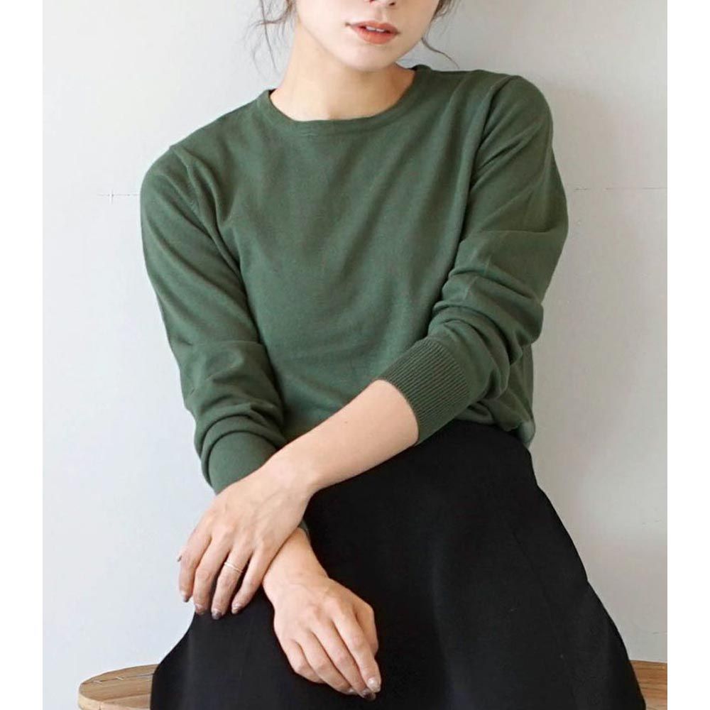 日本 zootie - 100%棉 輕盈柔軟薄針織上衣-圓領-高原綠