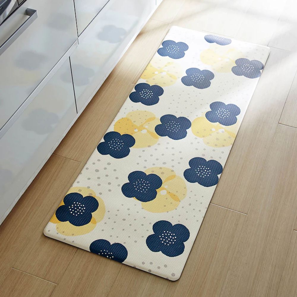 日本千趣會 - 低反發易清潔長條型腳踏墊(廚房/臥室)-北歐花朵-米
