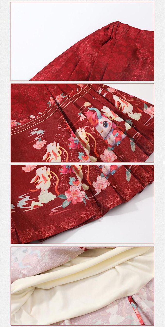 love, charlotte - 甜美拜年龍年圖騰連帽衛衣馬面裙套裝-加厚加絨上衣