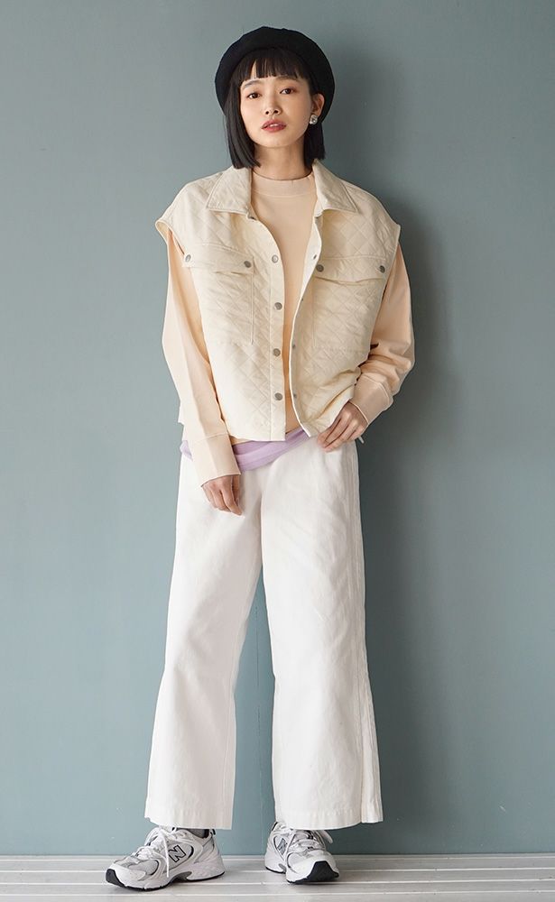 日本 zootie - 絎縫率性多口袋穿搭背心-米白