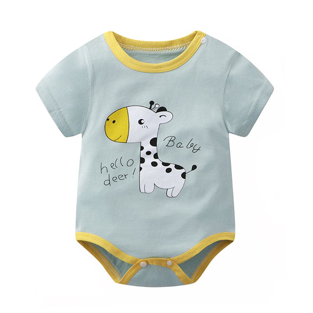 2件入-短袖包屁衣 純棉薄款夏季連身衣 短袖包屁衣-淺綠小鹿+隨機1入