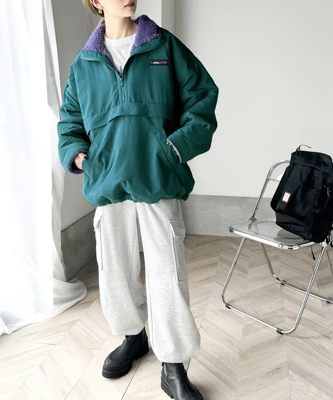 日本 Classical Elf - 山系雙面穿毛絨寬版長袖上衣-橘