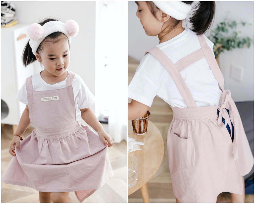 北歐文藝棉麻百褶圍裙-成人款-燕麥色