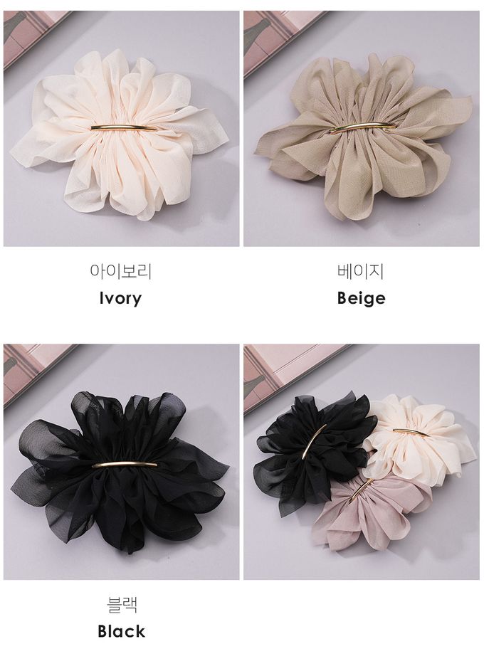 韓國 Soo&Soo - 優雅雪紡紗金屬髮夾-黑