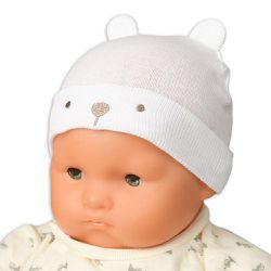 akachan honpo - 新生兒針織帽-小熊-米白色 (32~36cm)