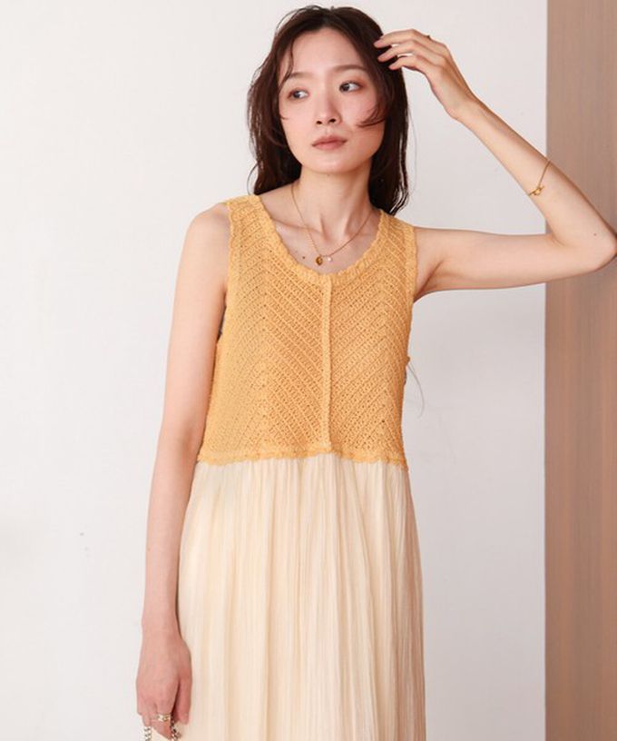 日本 Bab - 夏日氛圍鉤針縐紗背心裙-象牙白