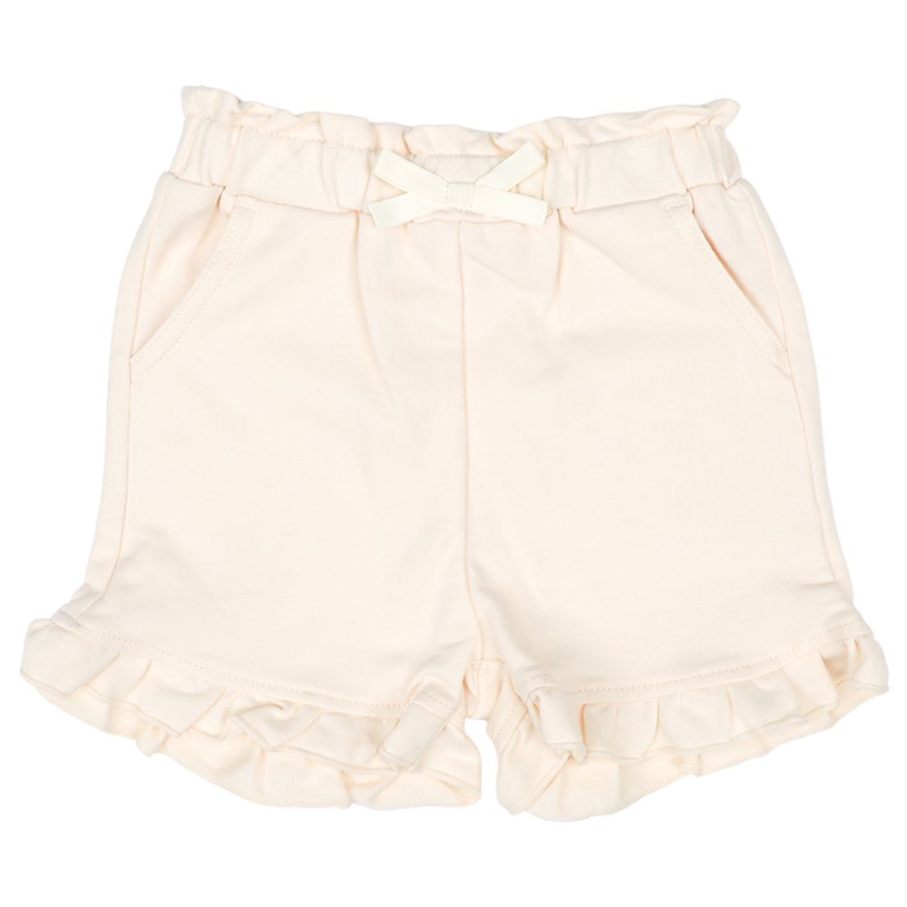 短褲-下擺荷葉邊-象牙白色