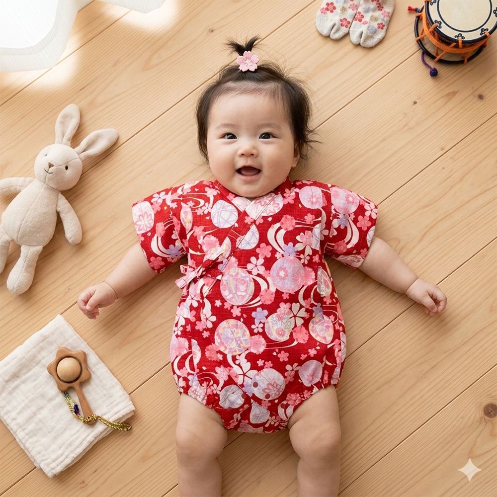 甚平包屁衣-手鞠-紅色