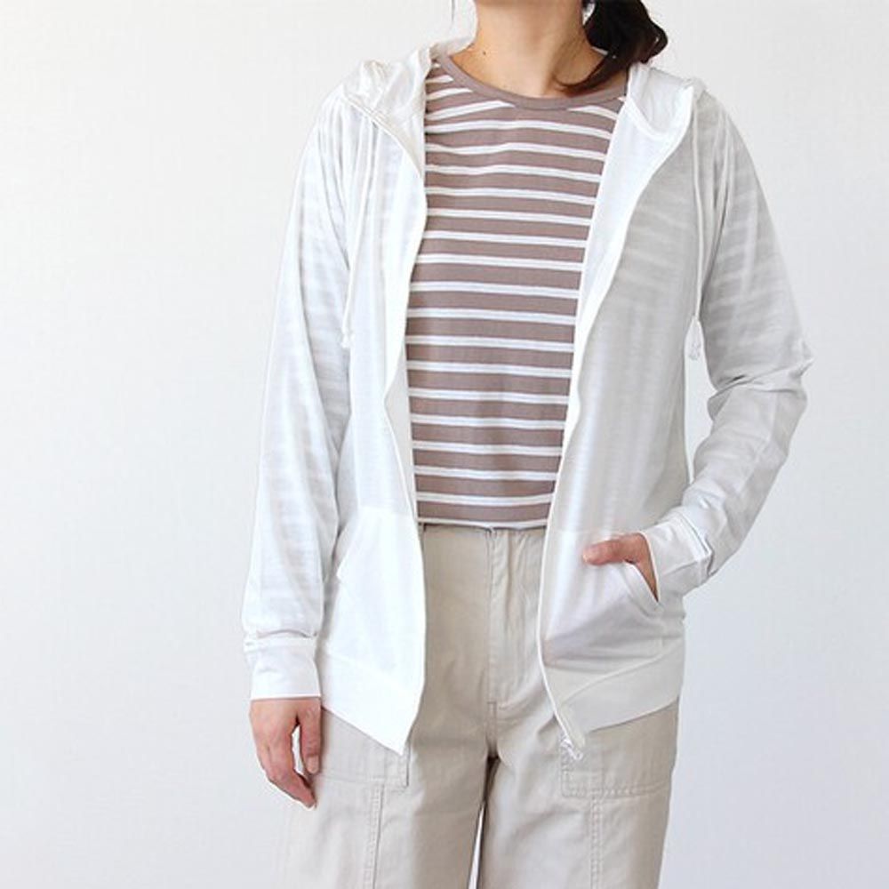 日本涼感服飾 - 抗UV連帽拉鏈防曬外套-一般長-白