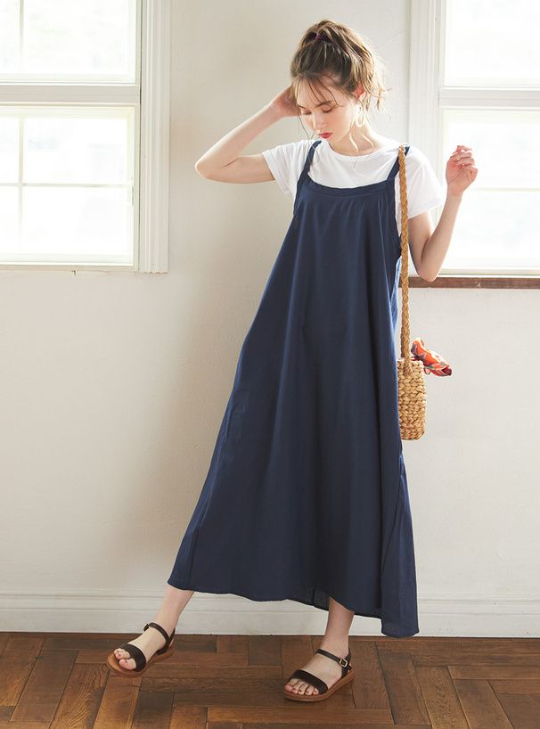 日本 GRL - 短袖上衣x休閒感垂墜吊帶裙2件組-奶茶棕 (F)