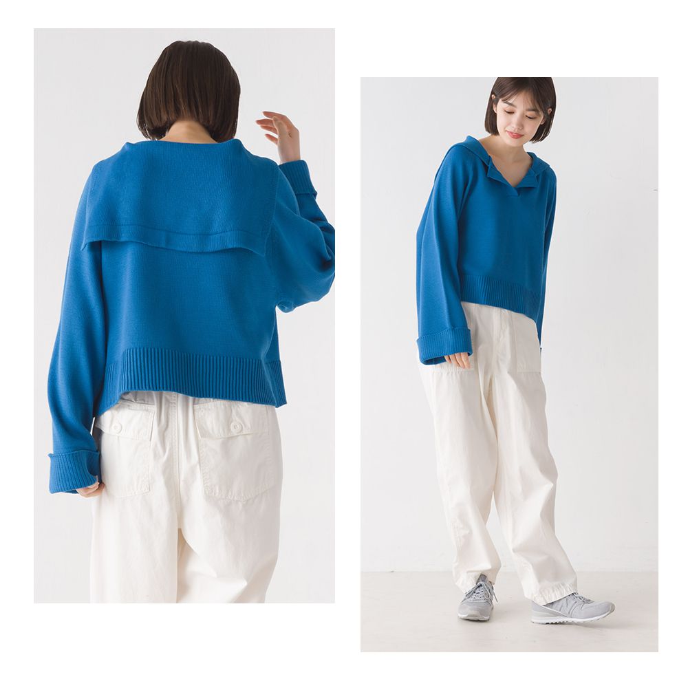 日本 OMNES - 質感水手翻領短版針織上衣-青草綠-2310