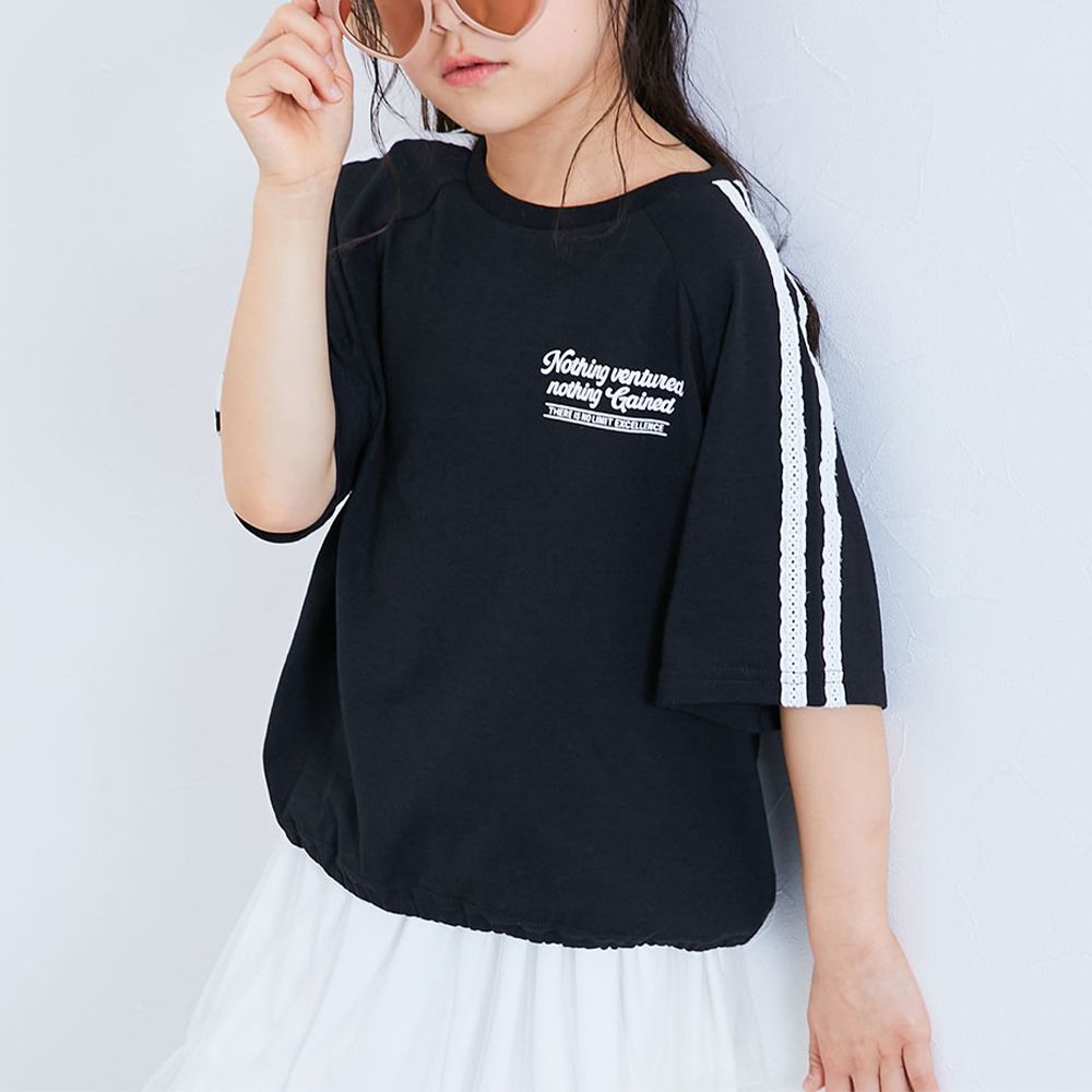 女孩運動風設計款短袖T恤-側線-黑白