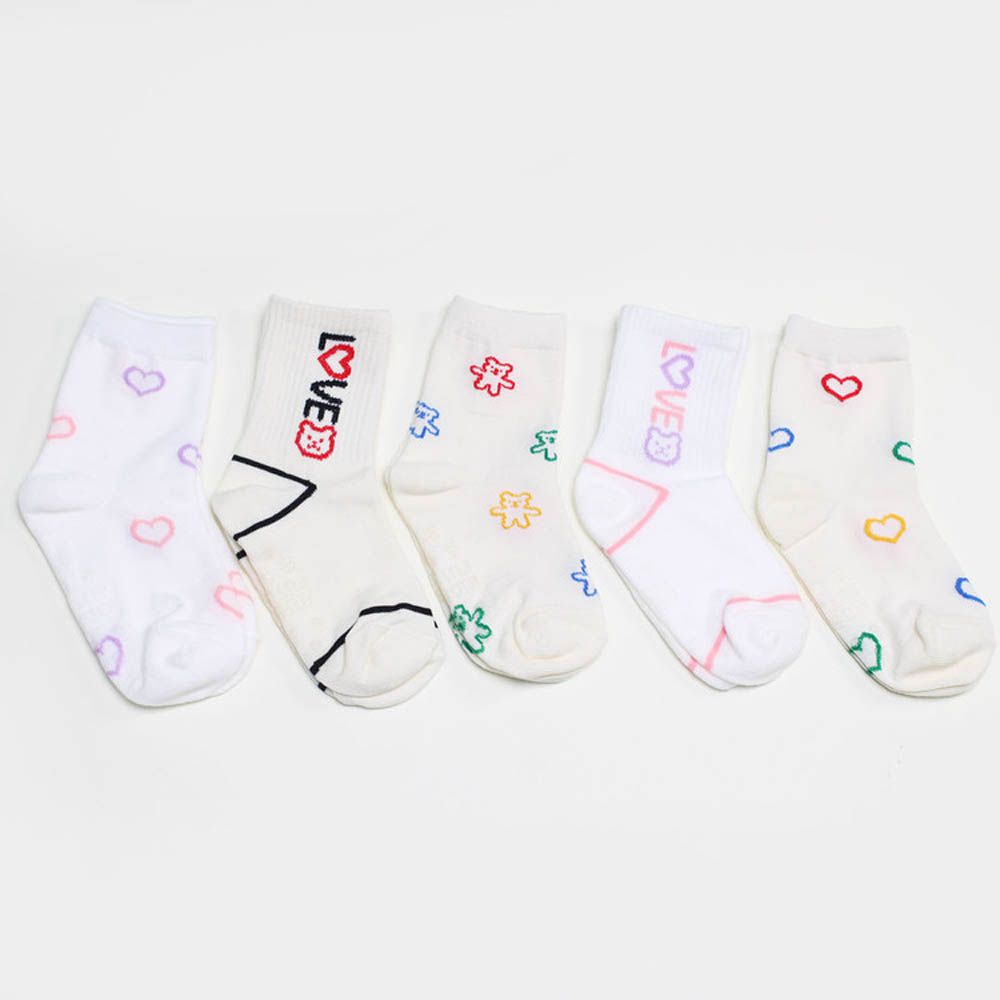 (五入組)韓製兒童中筒襪-愛心X熊熊