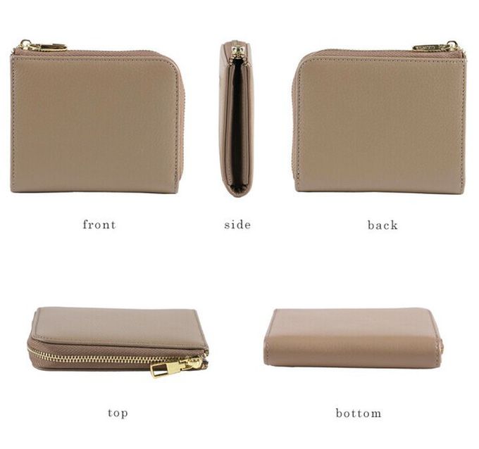 日本 LIZDAYS - 牛皮輕薄短夾/錢包-淺灰杏 (9x11x2.5cm)