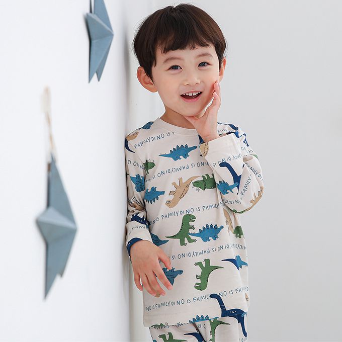 正韓 Cogibu - 極舒適無螢光劑 100% 有機棉幼兒/兒童睡衣/家居服套裝組-恐龍家族