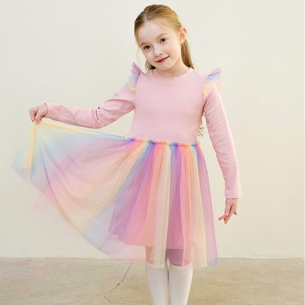 夢幻彩紗翅膀點綴公主紗裙洋裝-粉