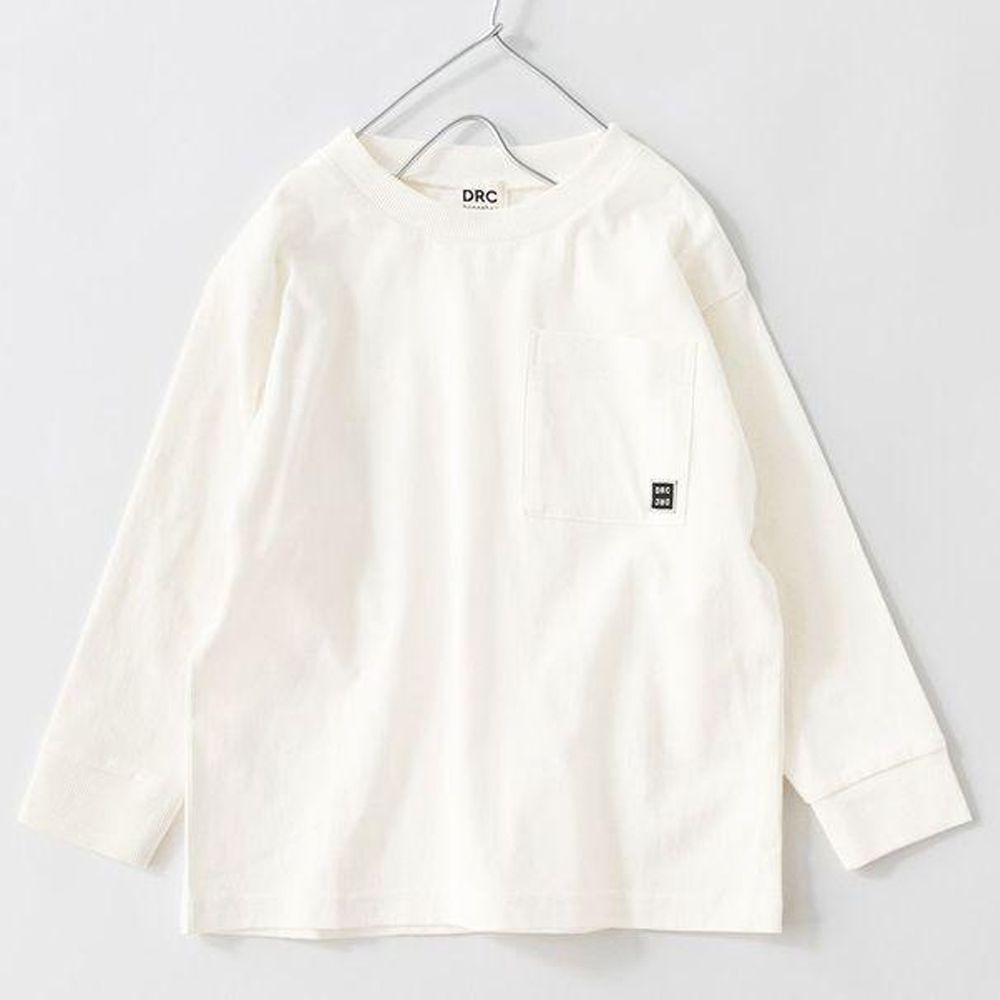 100%棉 簡約口袋長袖上衣-白