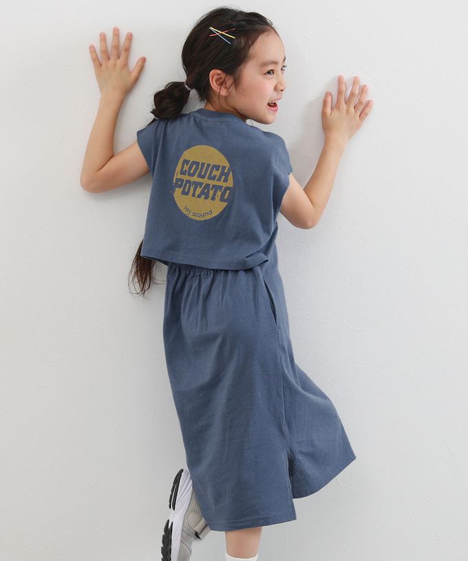 日本 devirock - 背後開口美式印花短袖洋裝-藍綠