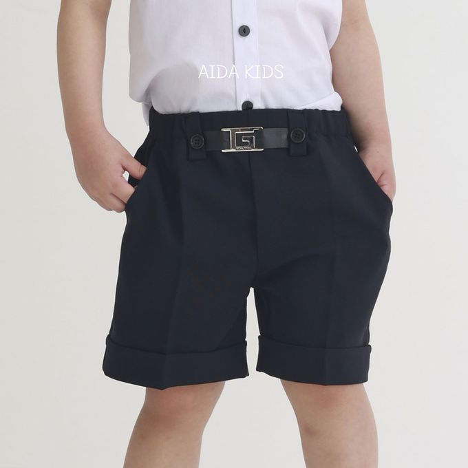 韓國 AIDA - 鬆緊腰裝飾腰帶百搭短褲-黑