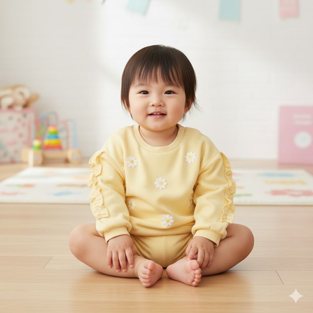 長袖休閒上衣-小花-黃色