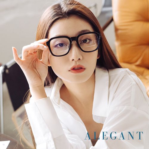 ALEGANT - 經典質感海曜黑威靈頓框插芯設計板材UV400濾藍光眼鏡
