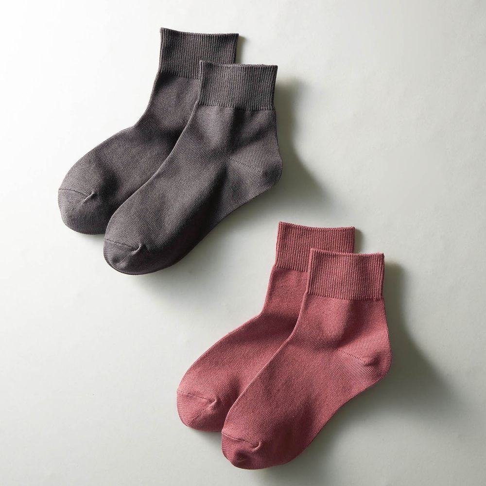 日本千趣會 - 棉混 (媽媽)短筒發熱襪兩件組-灰粉X深灰 (23-25cm)