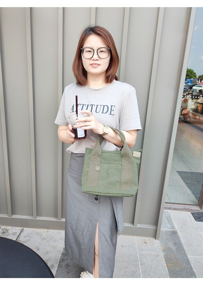 加厚大容量帆布手提包/便當袋-拉鍊款-深藍色 (21x15x23cm)