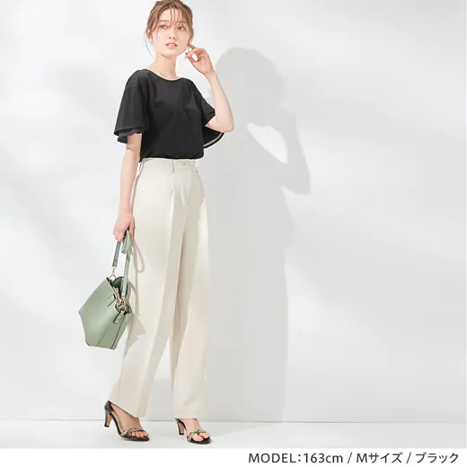 日本 BELLUNA - 接觸冷感 雙層荷葉袖設計短袖上衣-薰衣草