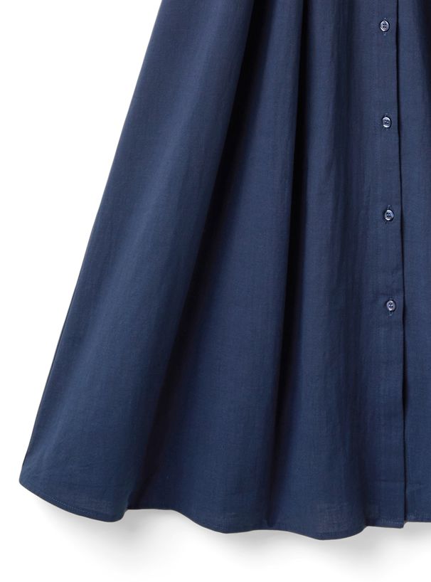 日本 GRL - 文藝氣息泡泡袖排釦洋裝-深藍