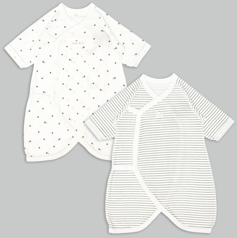 長袖蝴蝶裝2件組-流星 橫紋-米白色 (50~60cm)