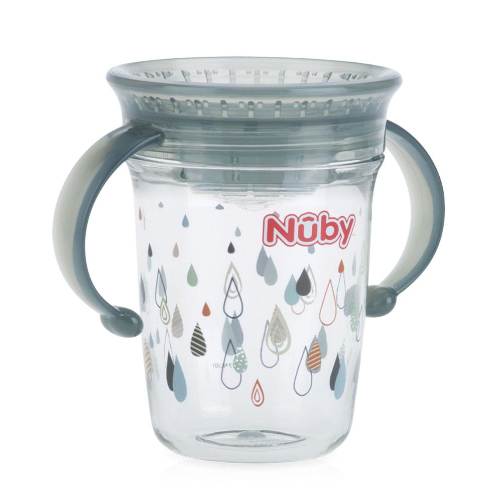 Nuby - 晶透杯系列 360度喝水杯240ml-水滴-灰