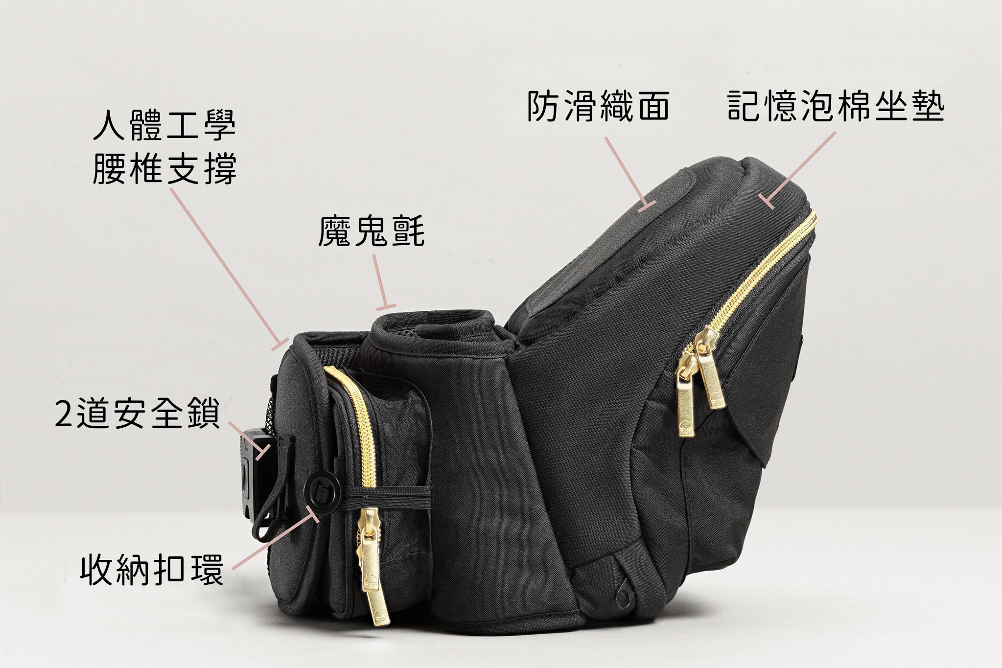 美國Tushbaby - 精品腰凳包-黑金時尚 (19*10*9.5cm(+/-5%))