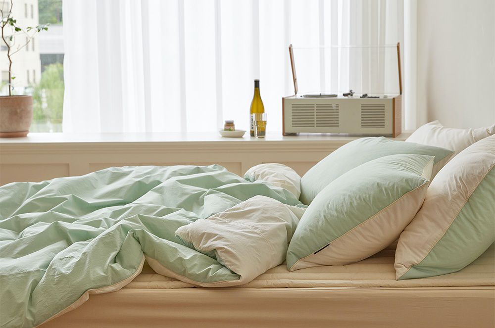 韓國 Maatila - 可水洗雙色高密度60支棉棉被(贈收納袋)-薄荷葉茶