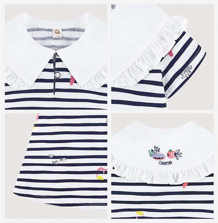 韓國 milk mile - 美人魚印花橫紋翻領洋裝-藍