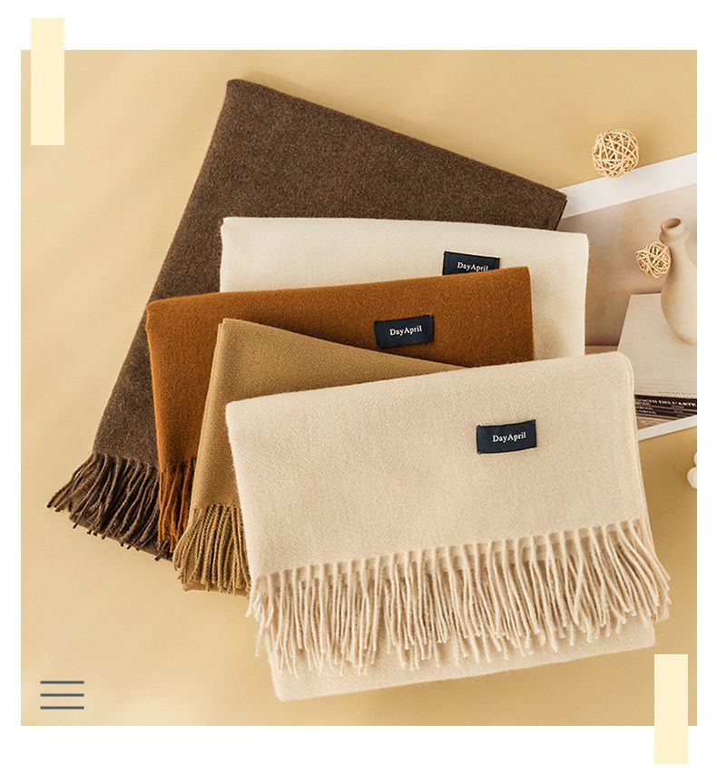 馬卡龍素色仿羊絨流蘇暖暖圍巾-奶咖啡色 (200x65cm)