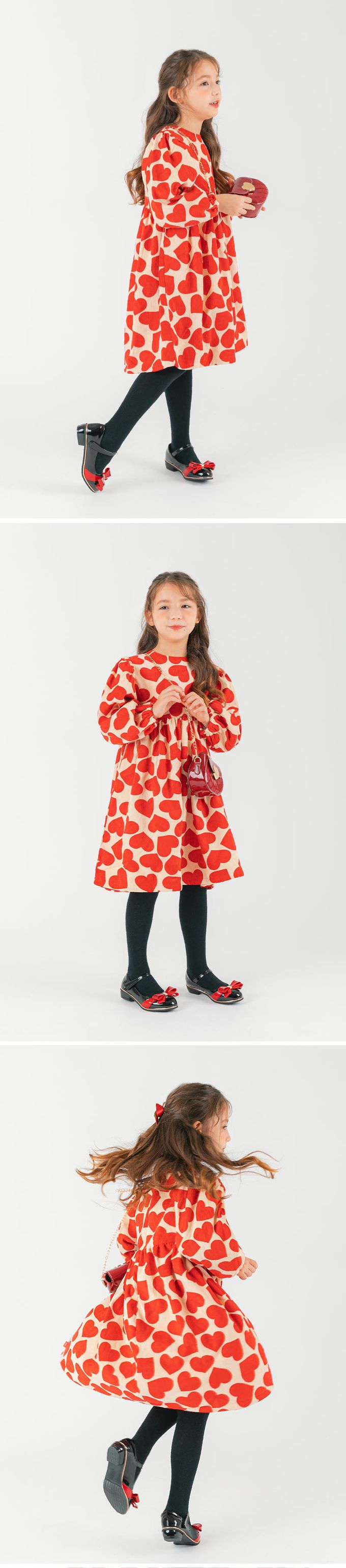 韓國 OZKIZ - (附小斜包) 紅色愛心燈芯絨洋裝-紅
