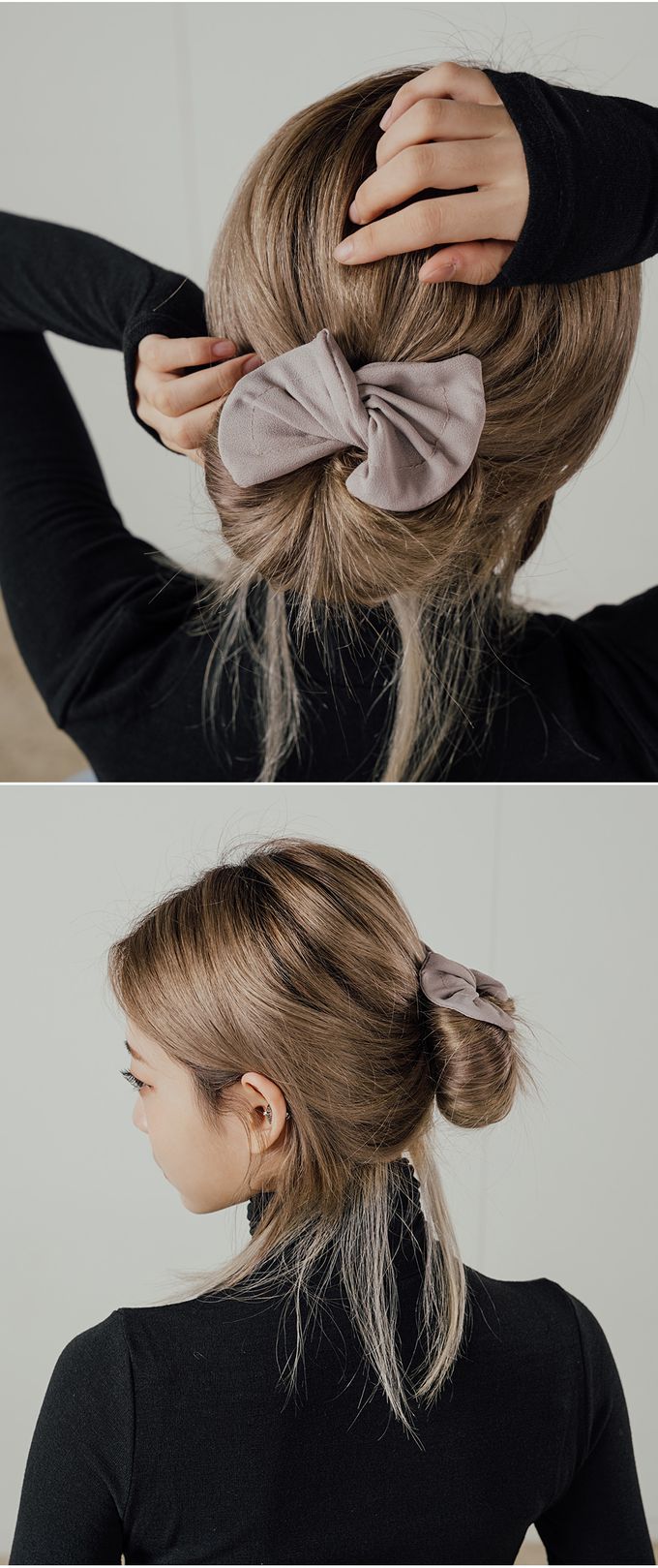 韓國 Soo&Soo - 韓式丸子頭編髮髮飾(素色)-黑 (約33*9.5cm)