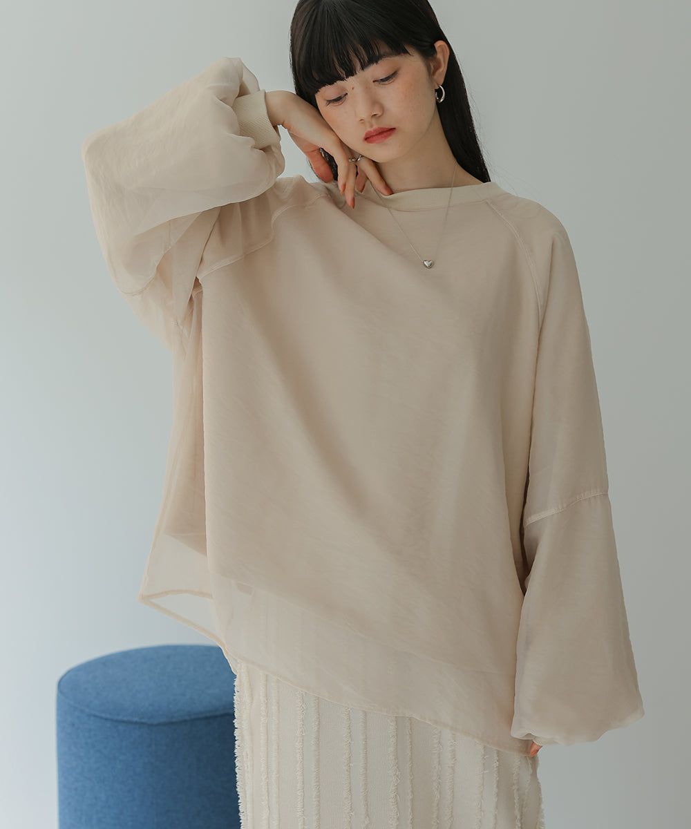 日本 Bab - [推薦]薄紗層次精緻女孩長袖上衣-淺卡其